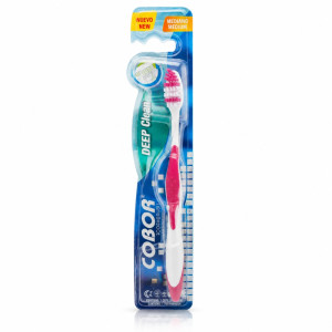 Action-Oriented Cobor Deep Clean Medium Toothbrush with a pink and white handle – White & Pink (18.5cm)