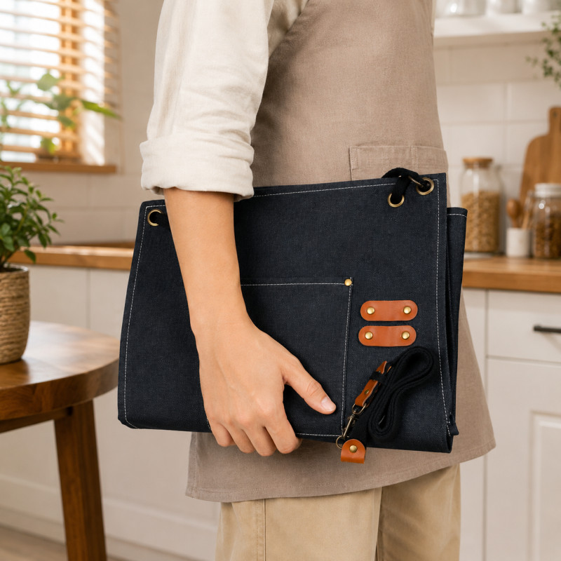 Refined Ease Kitchen Apron Designed for Everyday Cooking &amp; Kitchen Excellence – Black (H-75, W-68, L-34, D-19 CM)