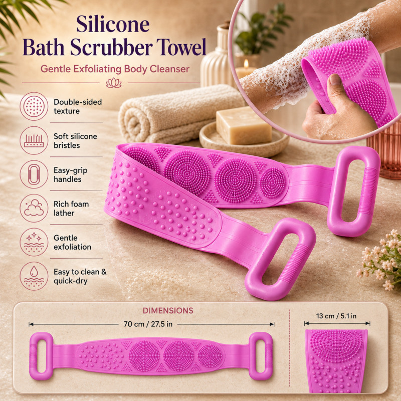 Flex Grip Exfoliating Towel Designed for Daily Self-Care & Relaxation – Pink