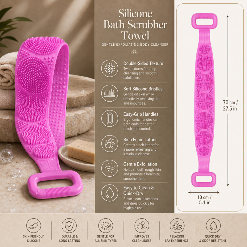 Flex Grip Exfoliating Towel Designed for Daily Self-Care & Relaxation – Pink
