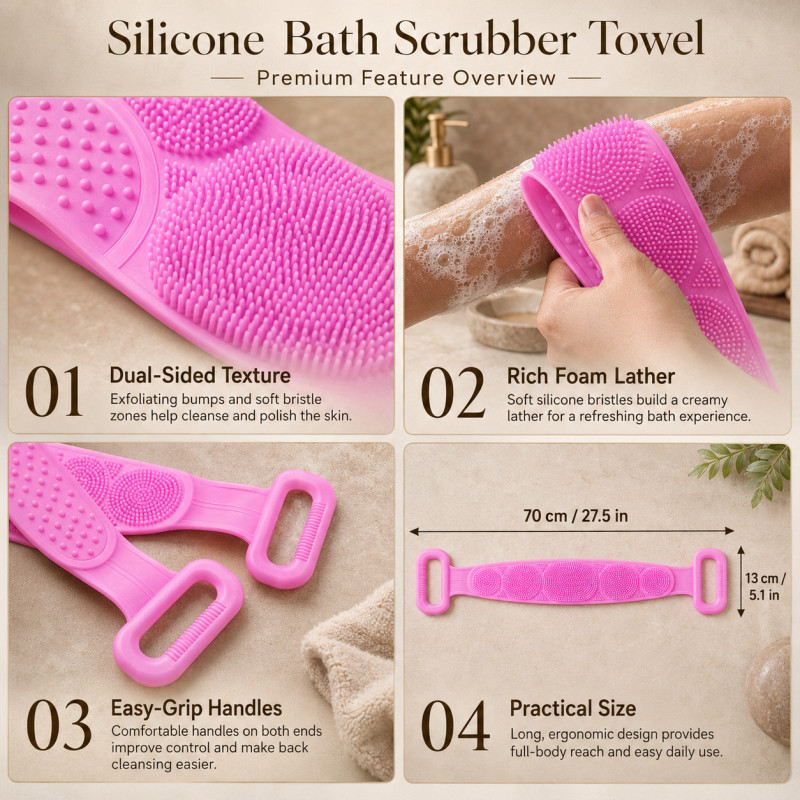 Flex Grip Exfoliating Towel Designed for Daily Self-Care & Relaxation – Pink