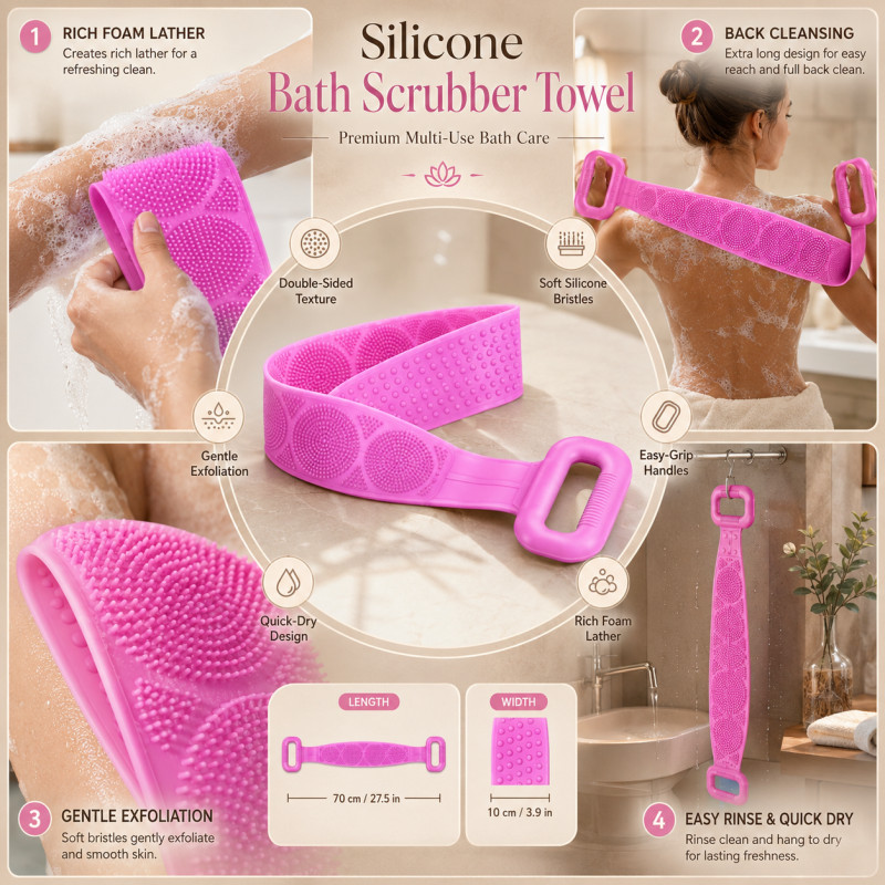 Flex Grip Exfoliating Towel Designed for Daily Self-Care & Relaxation – Pink