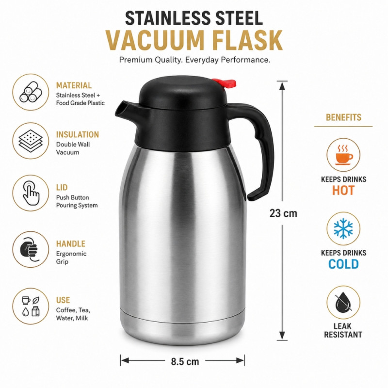 Modern coffee thermal carafe – Silver Premium Quality (H-23 x W- 805cm)