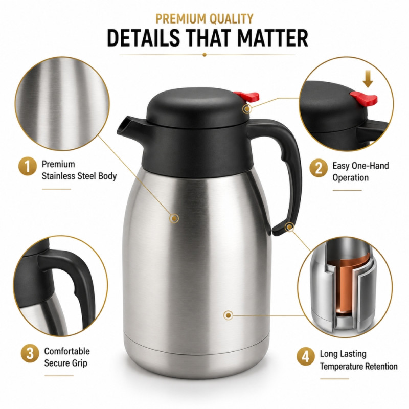 Modern coffee thermal carafe – Silver Premium Quality (H-23 x W- 805cm)