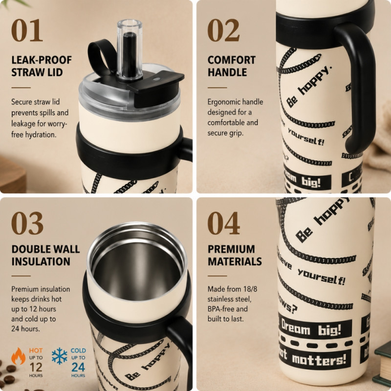 Prime Grace Vacuum Flask Designed for Temperature Retention &amp; On-the-Go – Beige (H-30)