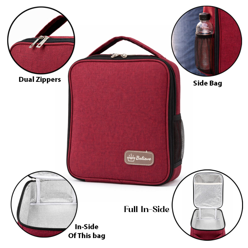Insulated Thermal Lunch Bag – Classic Maroon (26cm)
