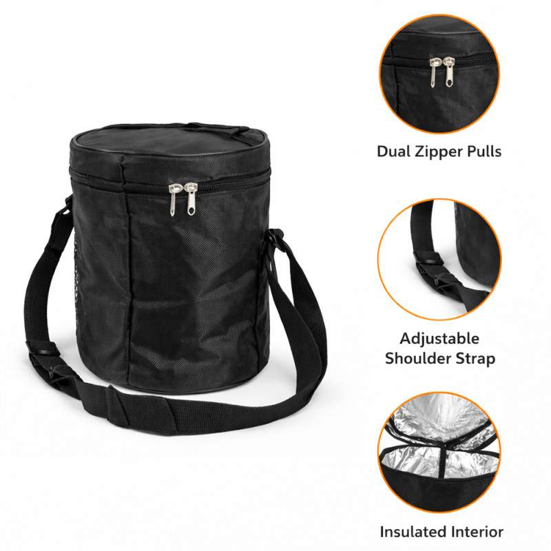 Insulated Cylindrical Lunch Bag With Adjustable Shoulder Strap