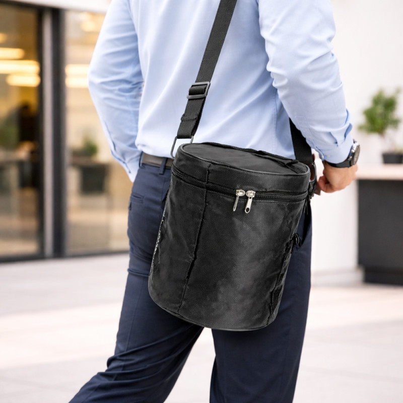 Insulated Cylindrical Lunch Bag With Adjustable Shoulder Strap