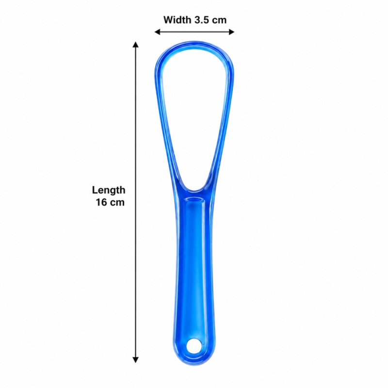 Professional Grade Tongue Scraper Cleaner - Ultra-Hygienic Antibacterial Design - 16x3.5cm Blue