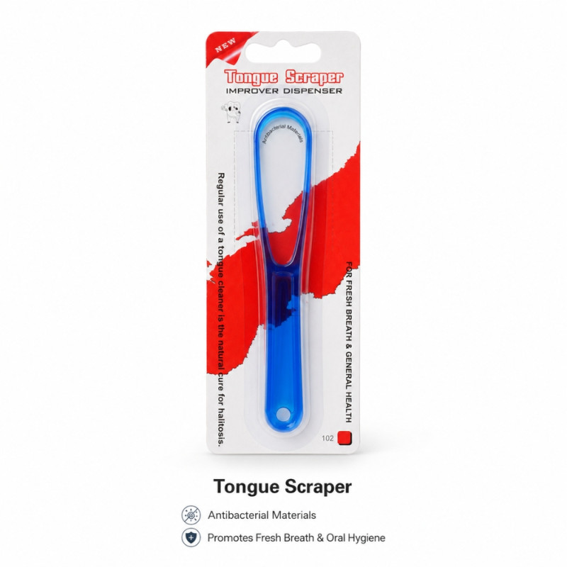 Professional Grade Tongue Scraper Cleaner - Ultra-Hygienic Antibacterial Design - 16x3.5cm Blue