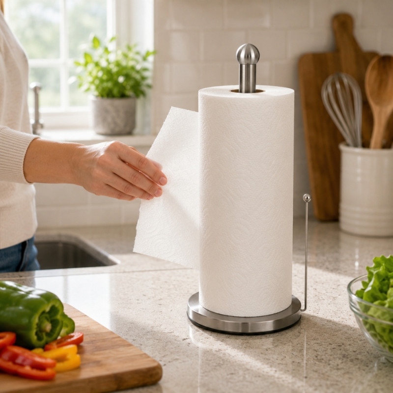 Refined Care Paper Towel Holder Designed for Everyday Cooking &amp; Kitchen Excellence – White (H-35, W-15 CM)