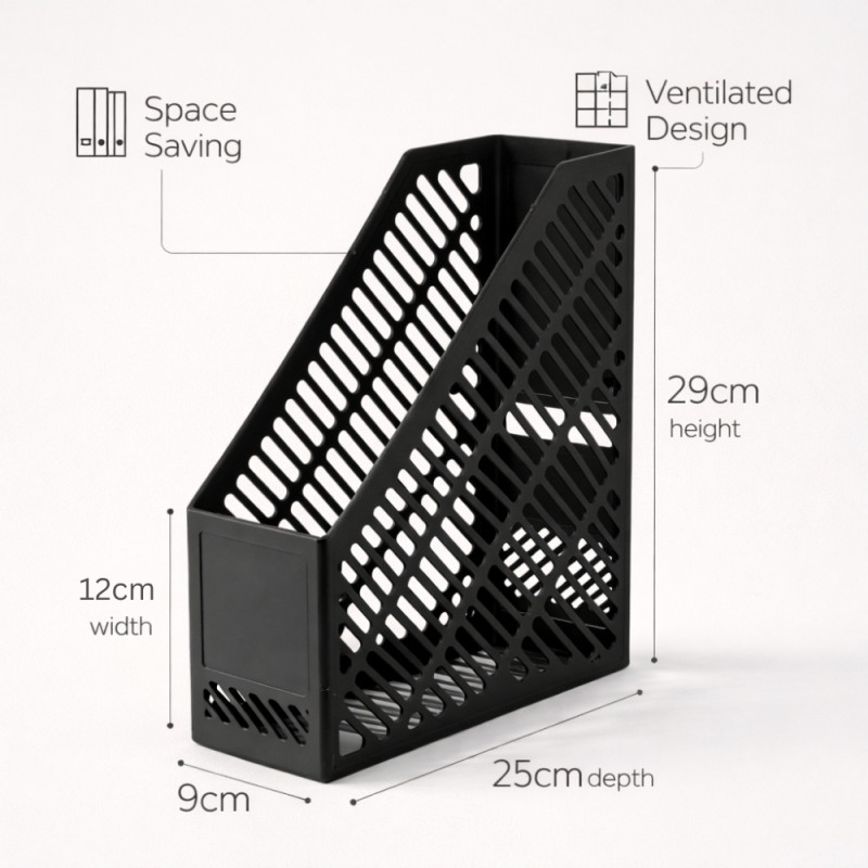 Plastic Magazine Rack for Organized Document Storage – Black