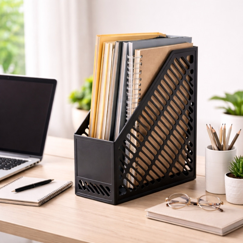 Plastic Magazine Rack for Organized Document Storage – Black