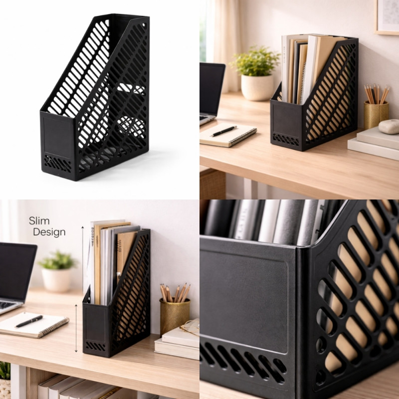 Plastic Magazine Rack for Organized Document Storage – Black