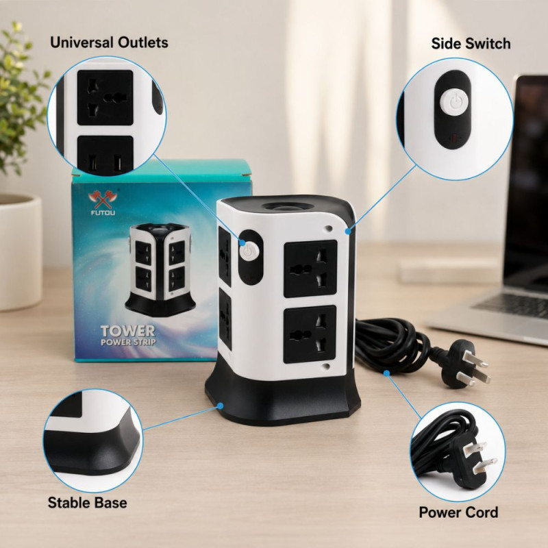 Multi-Outlet Power Strip – White (H-17cm X W-11cm)