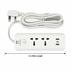 Pearl Finish Power Strip Designed for Convenient Power &amp; Connectivity – White (L-3 M)