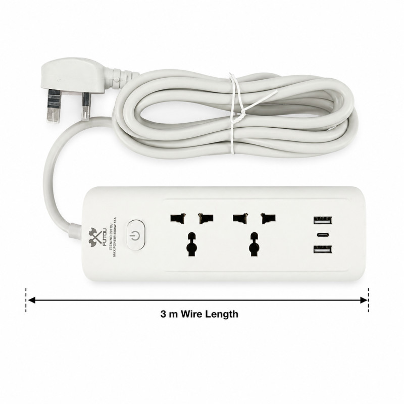Pearl Finish Power Strip Designed for Convenient Power &amp; Connectivity – White (L-3 M)