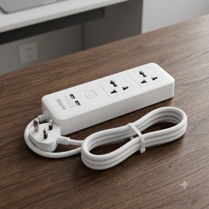 Pearl Finish Power Strip Designed for Convenient Power &amp; Connectivity – White (L-3 M)
