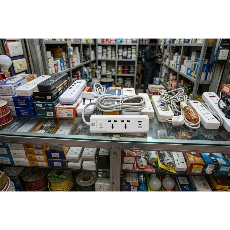 Pearl Finish Power Strip Designed for Convenient Power &amp; Connectivity – White (L-3 M)