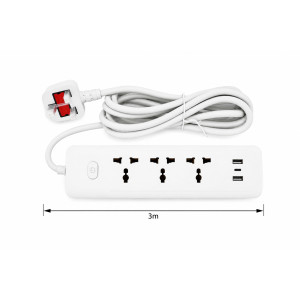 Snow White Universal Power Strip Designed for Convenient Power &amp; Connectivity – White (L-3 M)