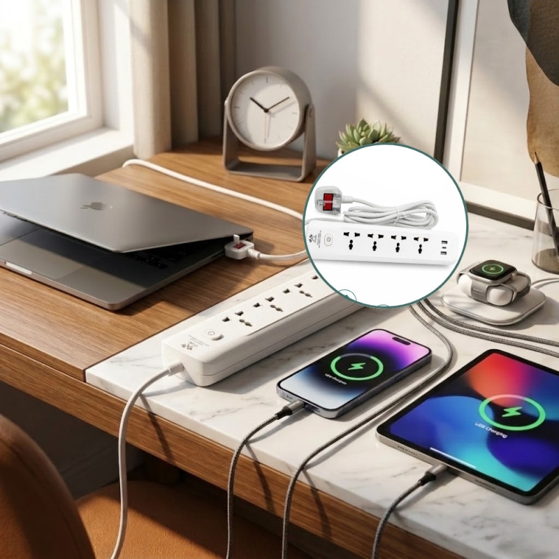 Ivory Touch Power Strip Designed for Convenient Power &amp; Connectivity – White (L-3 M)