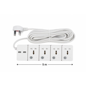 Soft Line Power Extension Strip Designed for Convenient Power &amp; Connectivity – White (L-5 M)
