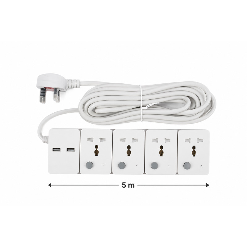 Soft Line Power Extension Strip Designed for Convenient Power &amp; Connectivity – White (L-5 M)