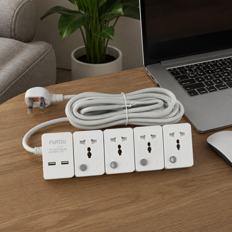 Soft Line Power Extension Strip Designed for Convenient Power &amp; Connectivity – White (L-5 M)