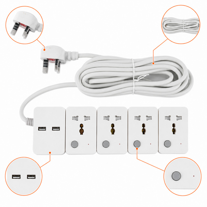 Soft Line Power Extension Strip Designed for Convenient Power &amp; Connectivity – White (L-5 M)