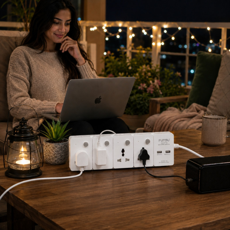 Soft Line Power Extension Strip Designed for Convenient Power &amp; Connectivity – White (L-5 M)