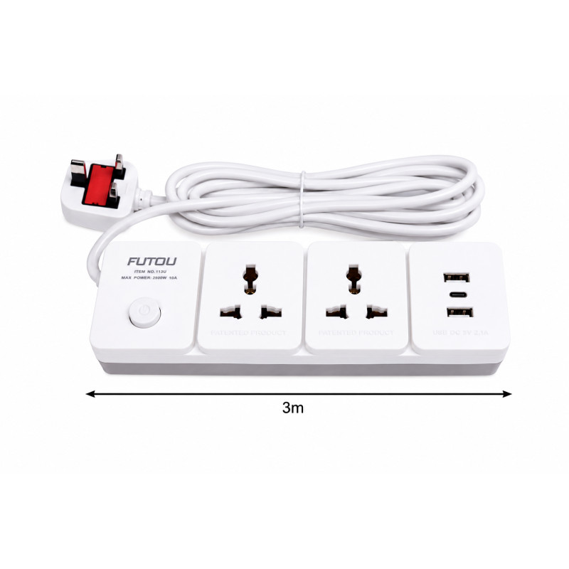 Deep Series Power Strip Extension Socket Designed for Convenient Power & Connectivity – White (L-3 M)