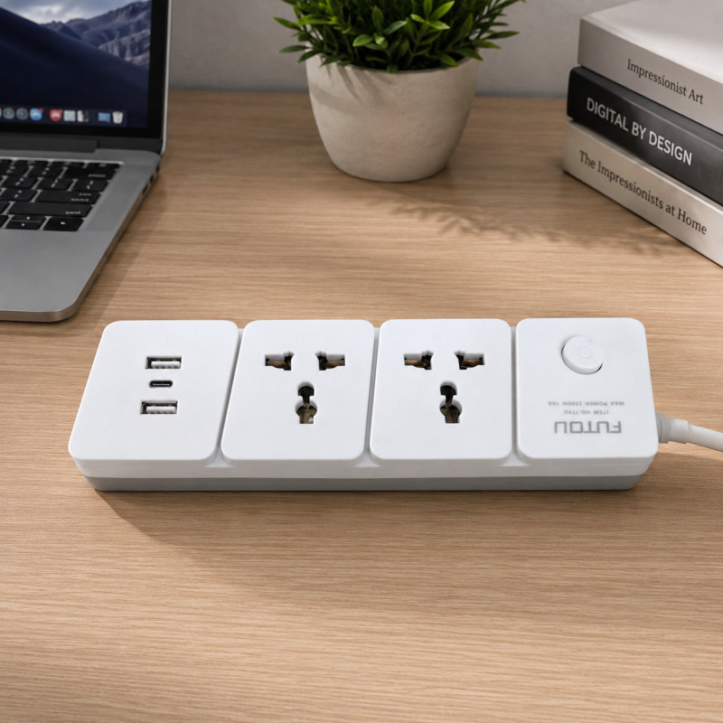 Deep Series Power Strip Extension Socket Designed for Convenient Power & Connectivity – White (L-3 M)