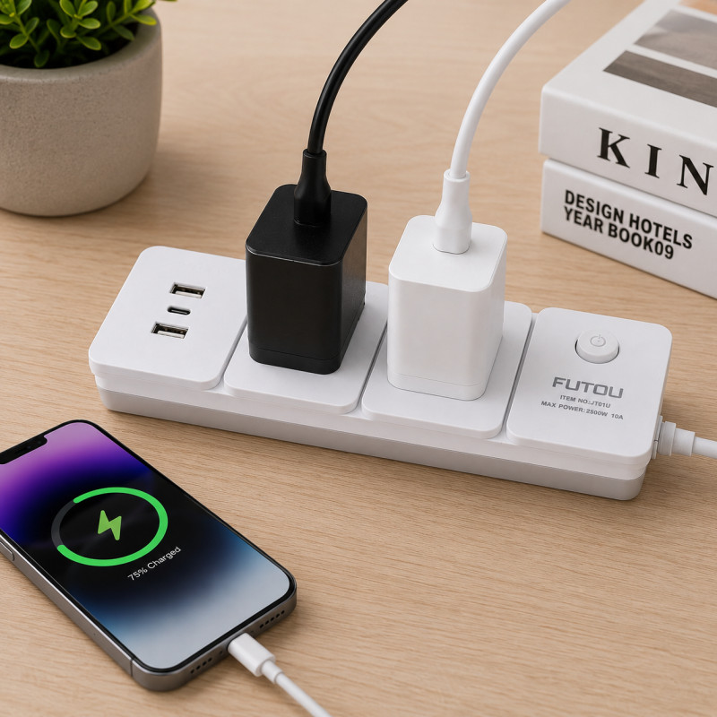 Deep Series Power Strip Extension Socket Designed for Convenient Power & Connectivity – White (L-3 M)