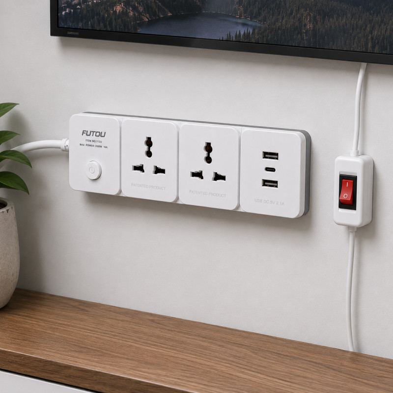 Deep Series Power Strip Extension Socket Designed for Convenient Power & Connectivity – White (L-3 M)