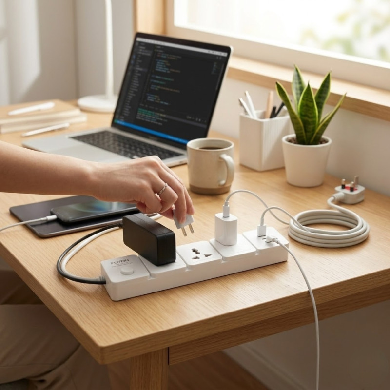 Universal AC Socket Power Strip with Multiple USB Ports &amp; Surge Protection – 3m – White