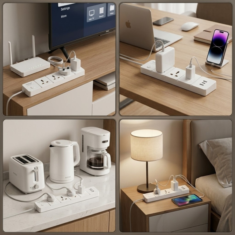 Professional Multi-Socket Extension Power Strip – 4 Sockets &amp; 3 USB Ports (3m)
