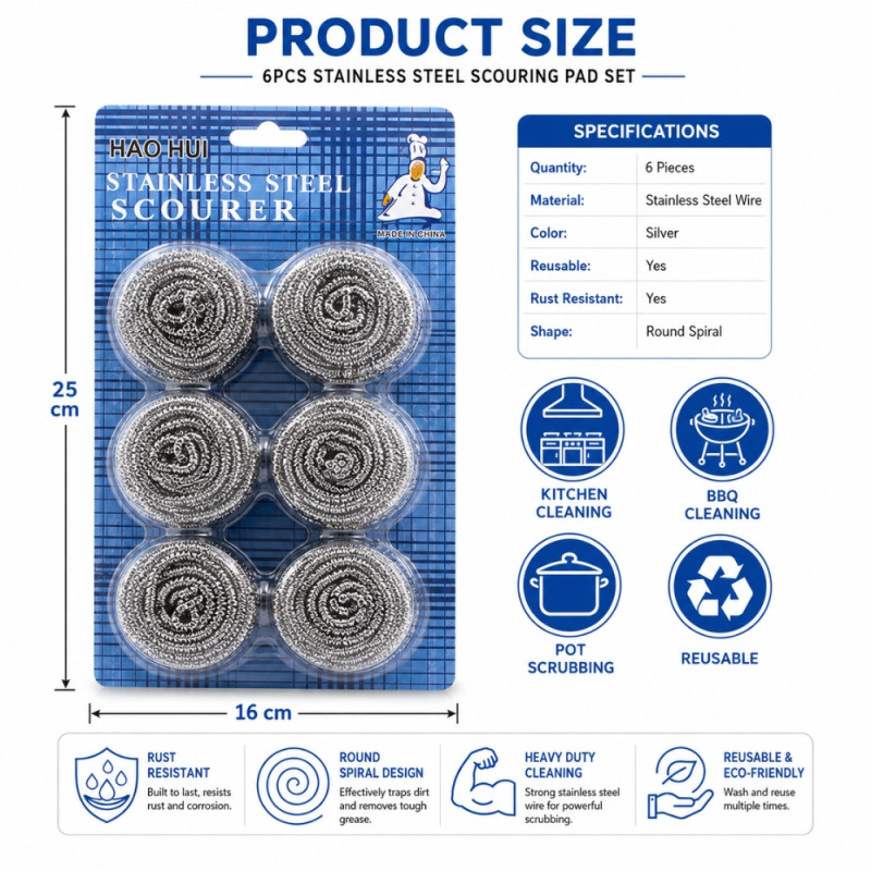 Modern STEEL WOOL 6 PCS – Silver Premium Quality (H-25 x W-16cm)