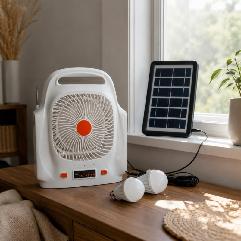 Portable Rechargeable Solar Fan with Speaker- 8 inch