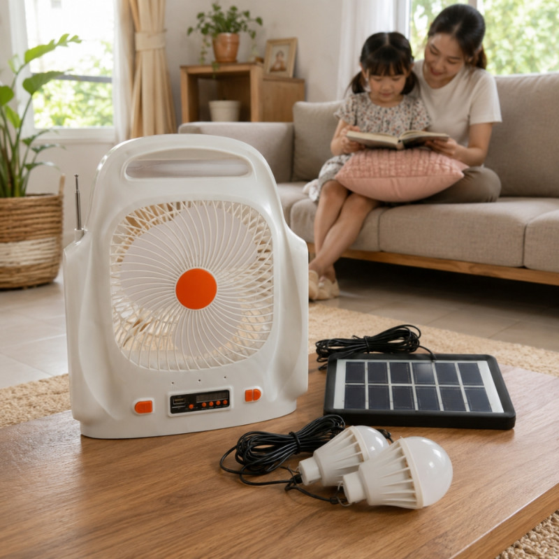 Portable Rechargeable Solar Fan with Speaker- 8 inch