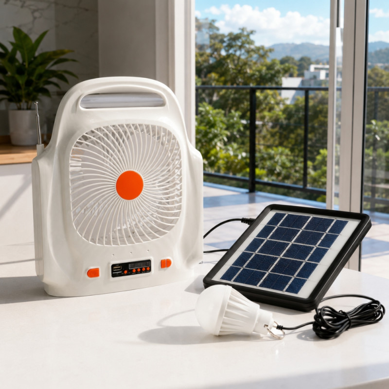 Portable Rechargeable Solar Fan with Speaker- 8 inch
