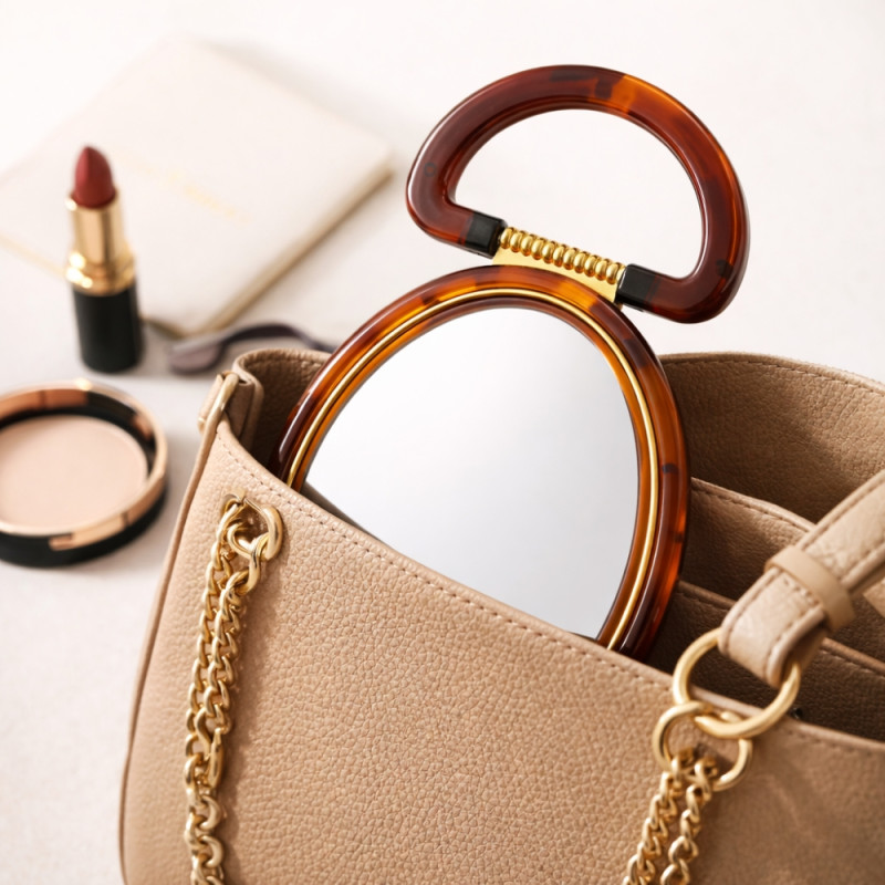 Scarlet Line 20cm Oval Makeup Mirror – Double-Sided Magnifying Hand Mirror
