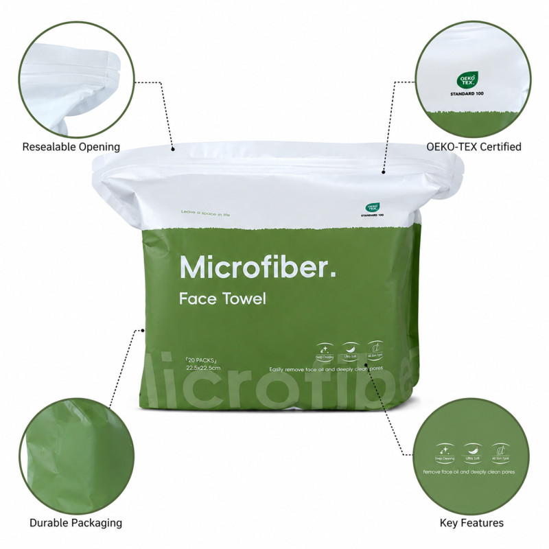 Emerald Touch Microfiber Face Towel Designed for Daily Self-Care &amp; Relaxation – Green (H-22.5, W-22.5 CM)