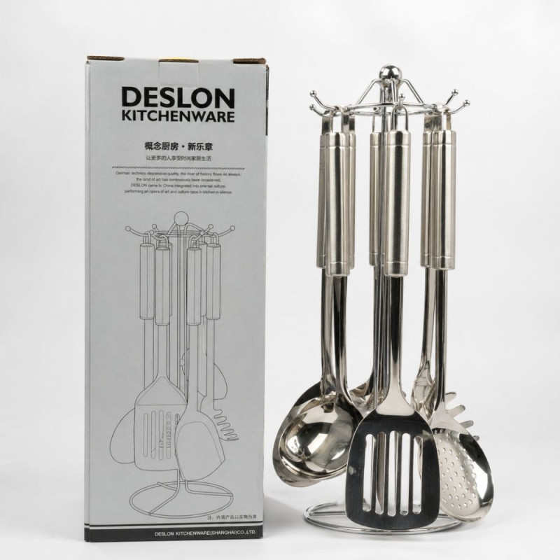 Professional Stainless Steel Kitchen Utensil Set – Multi-Piece with Rotating Stand (41cm)