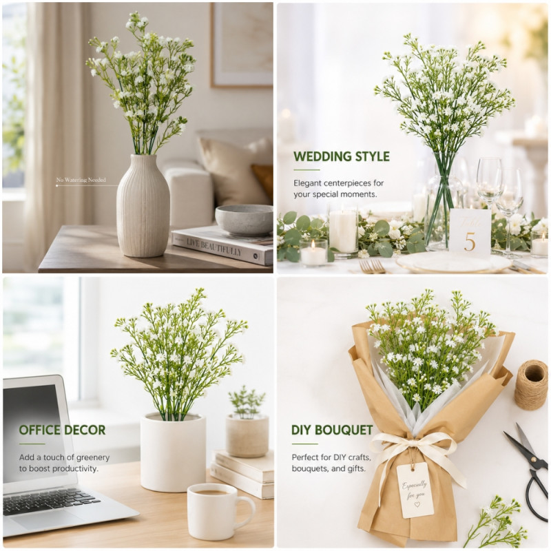 Artificial Baby's Breath Wedding Bouquet – Green Centerpiece (33cm)