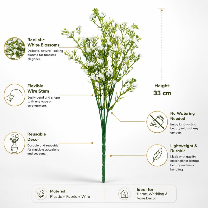 Artificial Baby's Breath Wedding Bouquet – Green Centerpiece (33cm)