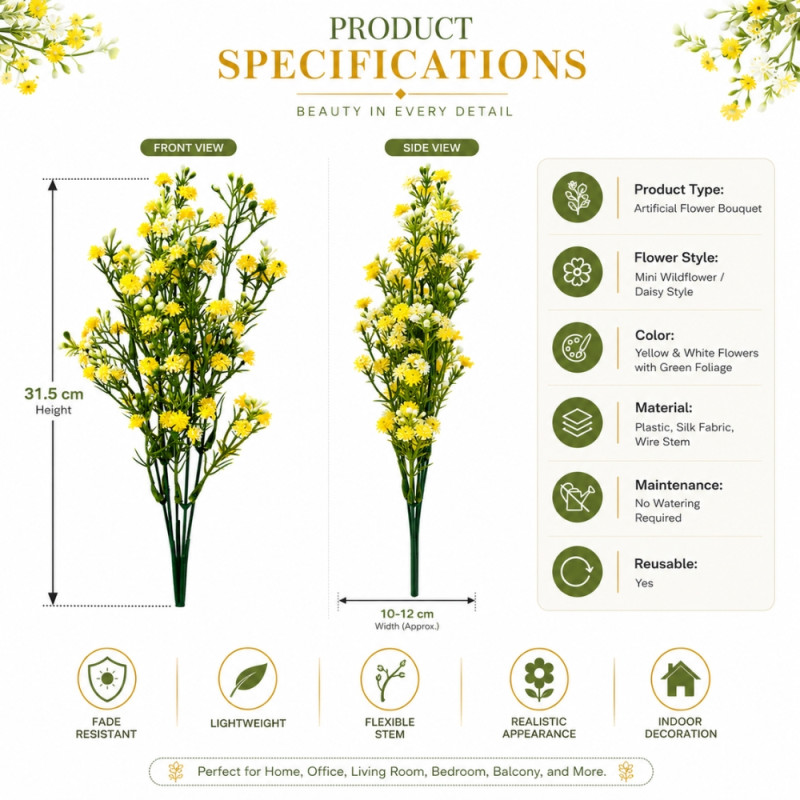 Essential Artificial Flower – Green Yellow Premium Quality (31.5cm)