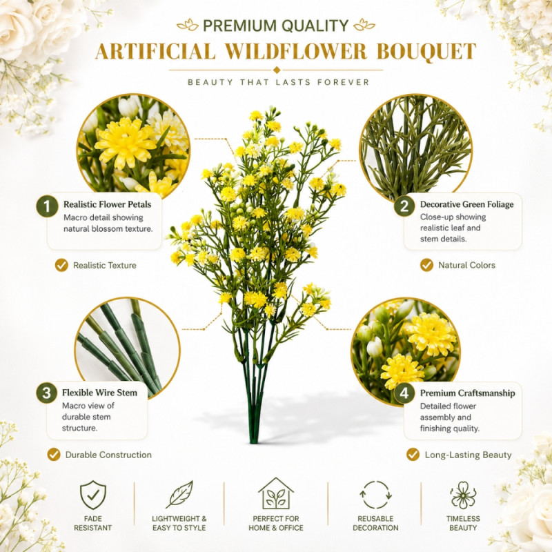 Essential Artificial Flower – Green Yellow Premium Quality (31.5cm)