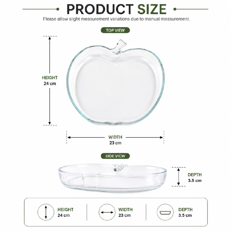 Clear Glass Apple-Shaped Serving Dish – 24 x 23 cm – Transparent