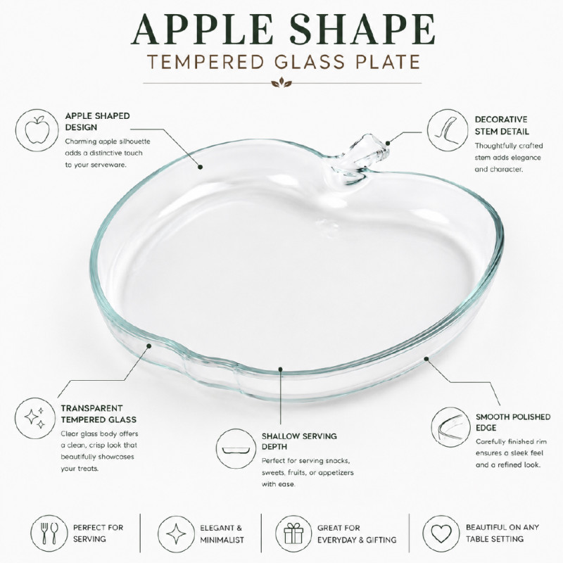 Clear Glass Apple-Shaped Serving Dish – 24 x 23 cm – Transparent