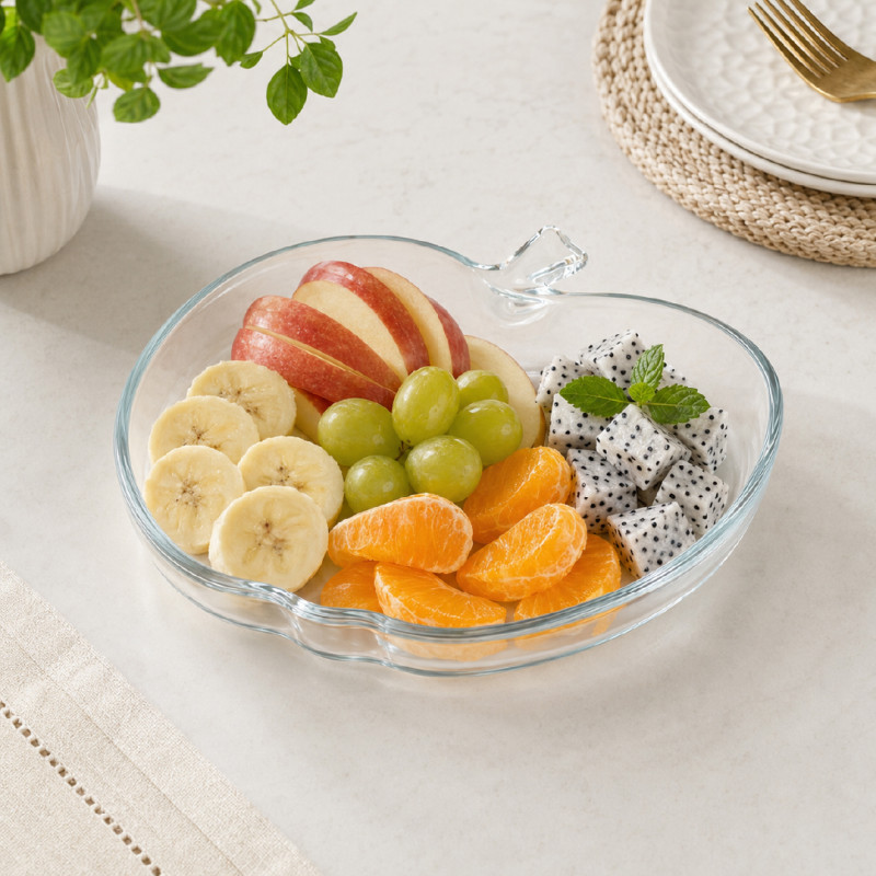 Clear Glass Apple-Shaped Serving Dish – 24 x 23 cm – Transparent